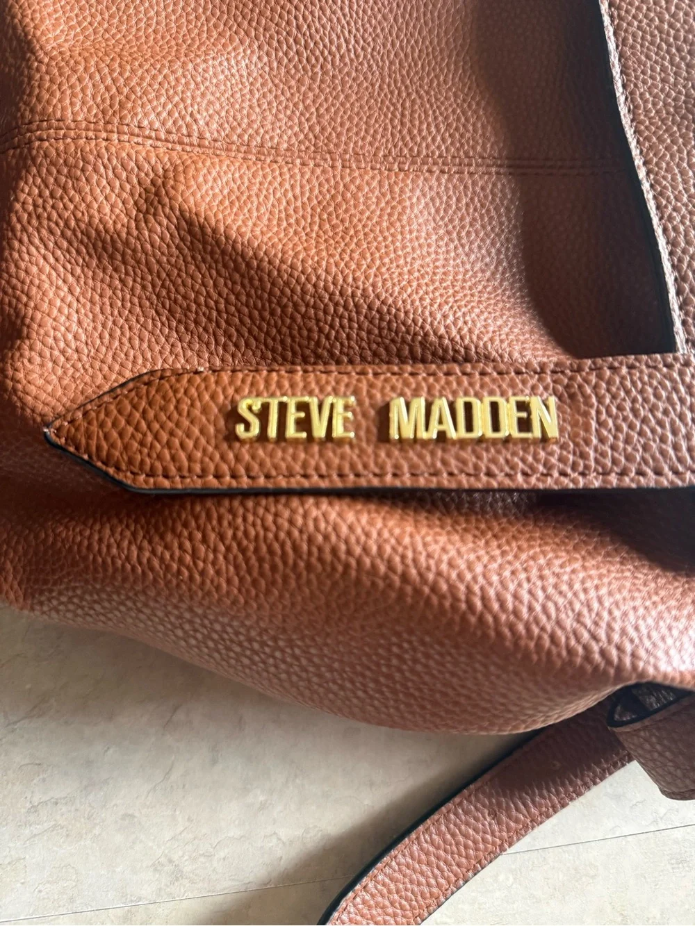 Steve Madden Tan Pebbled Leather Backpack with Gold Hardware